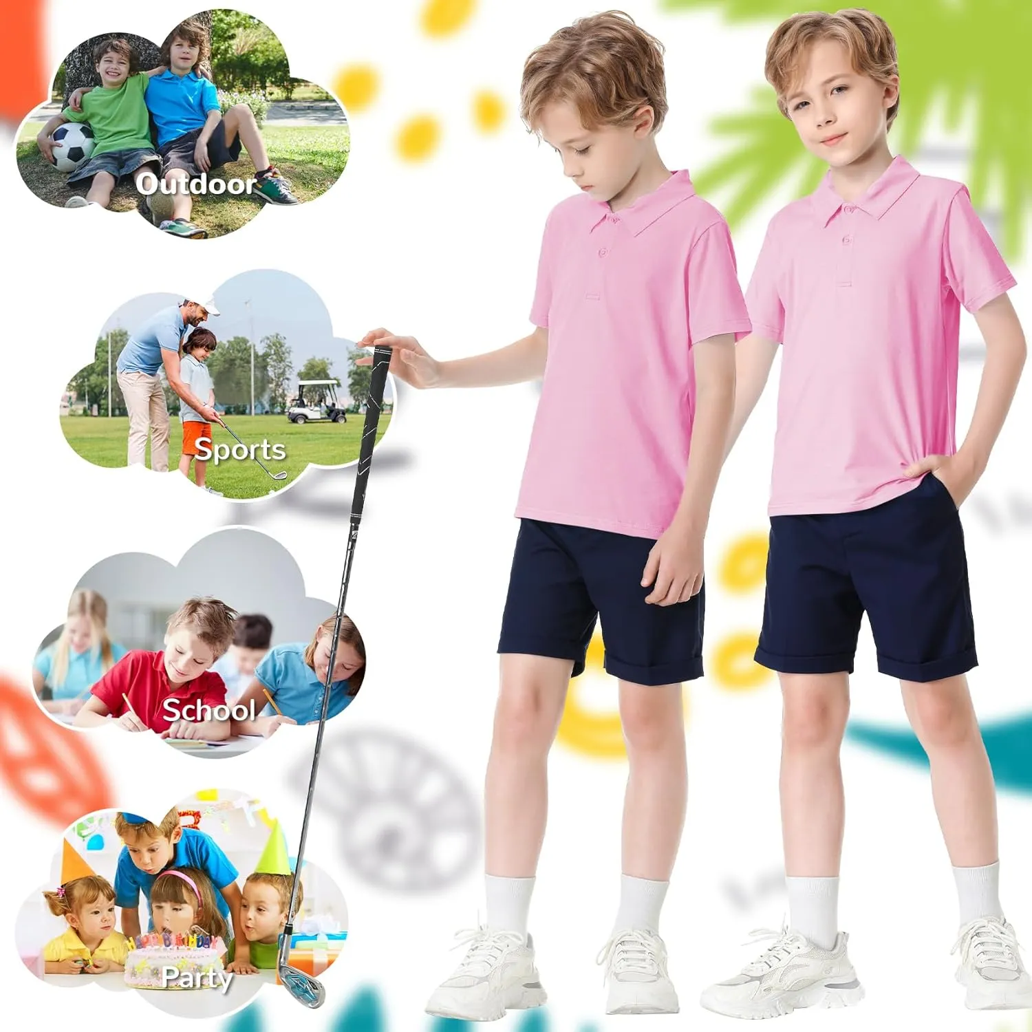 Toddler to Youth Stain Resistant Polo Shirts Kids Collared Golf T-Shirt School Uniform for Boys and Girls