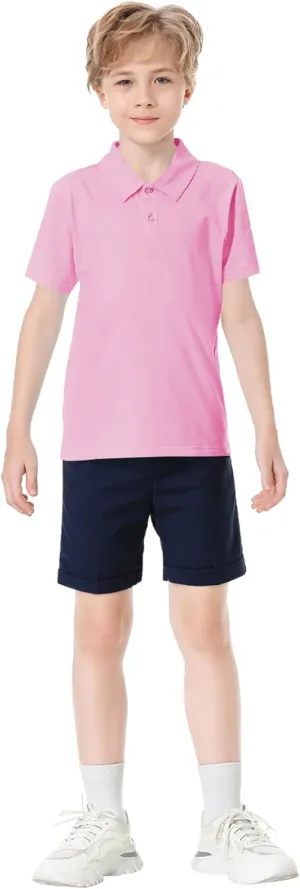 Toddler to Youth Stain Resistant Polo Shirts Kids Collared Golf T-Shirt School Uniform for Boys and Girls