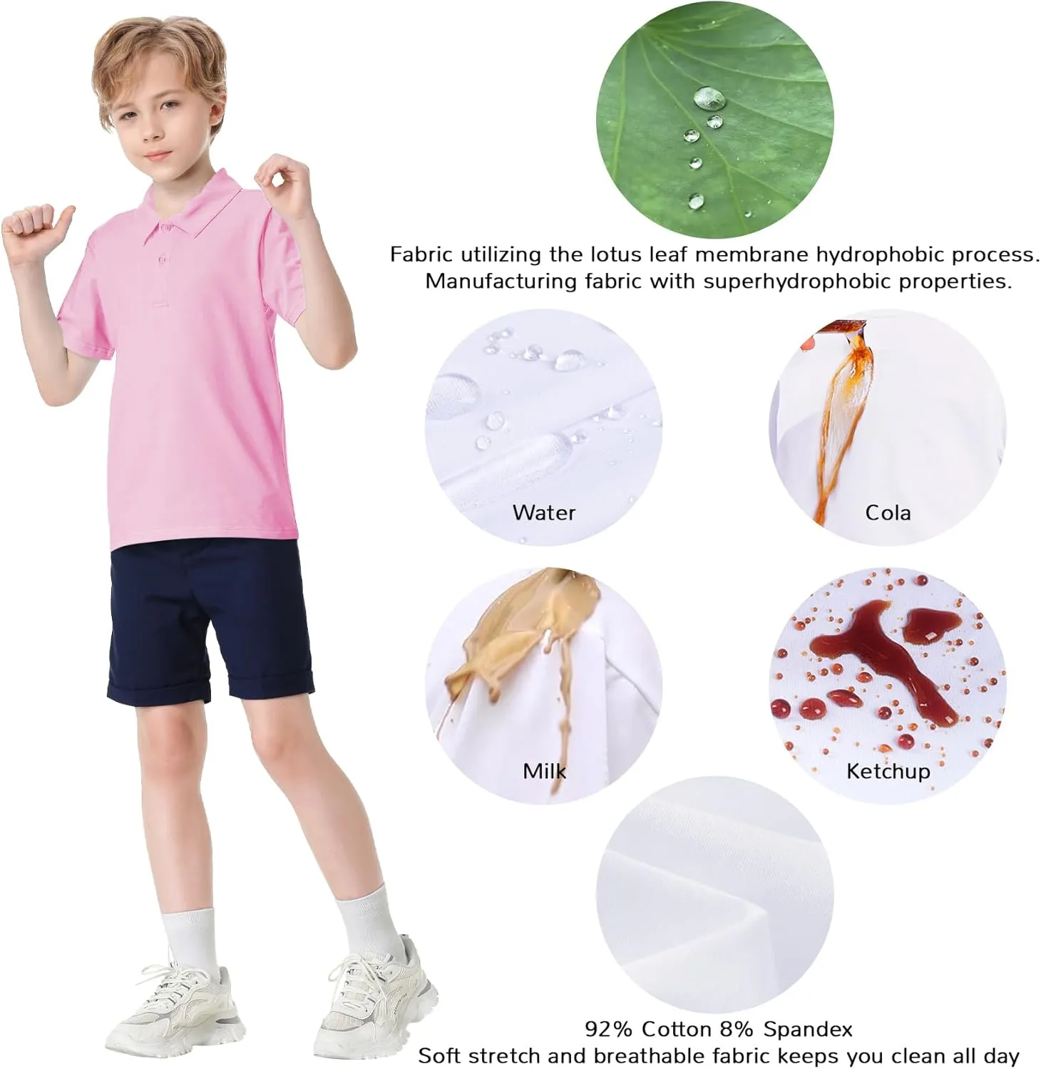 Toddler to Youth Stain Resistant Polo Shirts Kids Collared Golf T-Shirt School Uniform for Boys and Girls