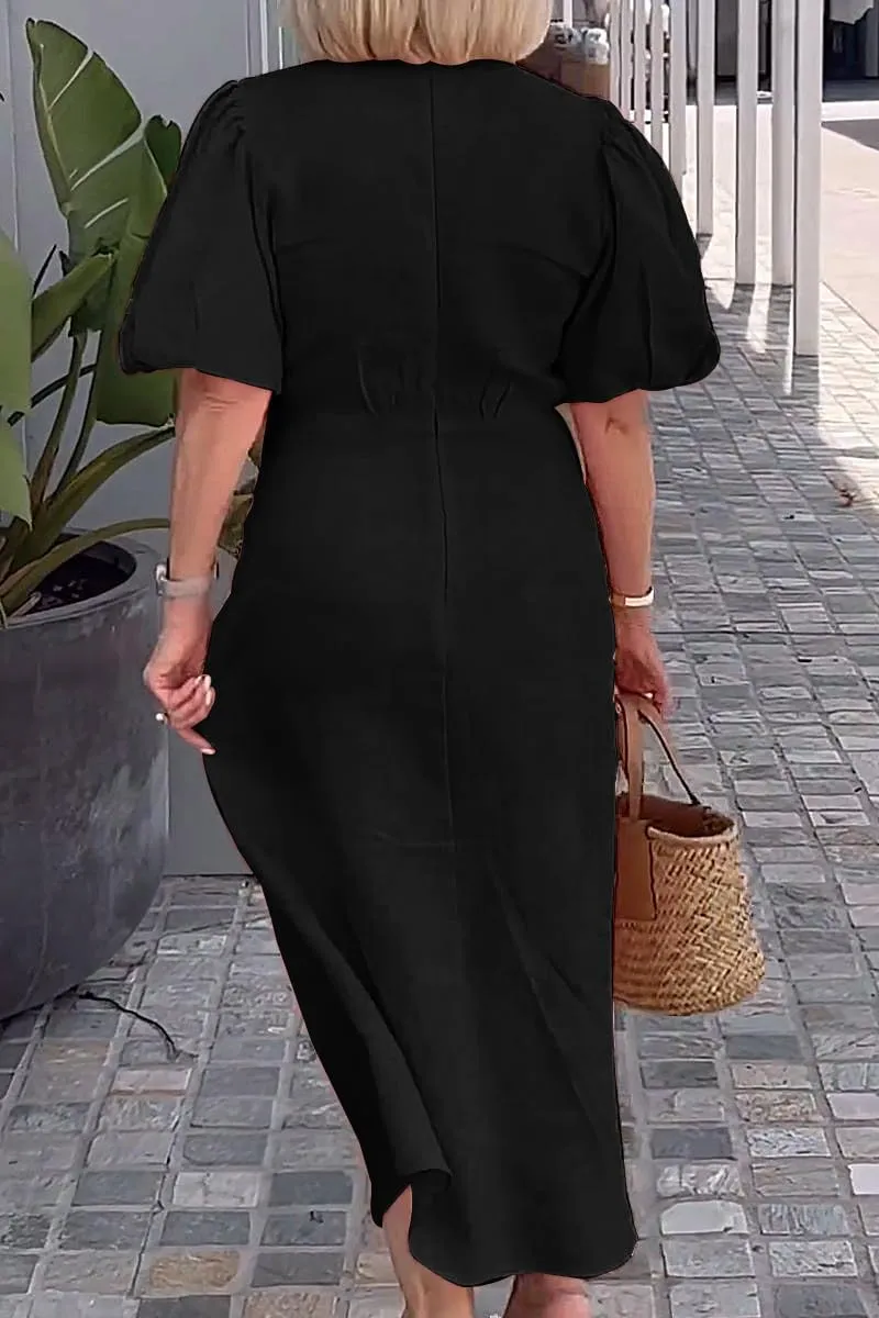 utcoco Women's 2025 Summer Casual Wrap V Neck Maxi Dress Puff Sleeve Bow Tie Front A Line Flowy Long Dress