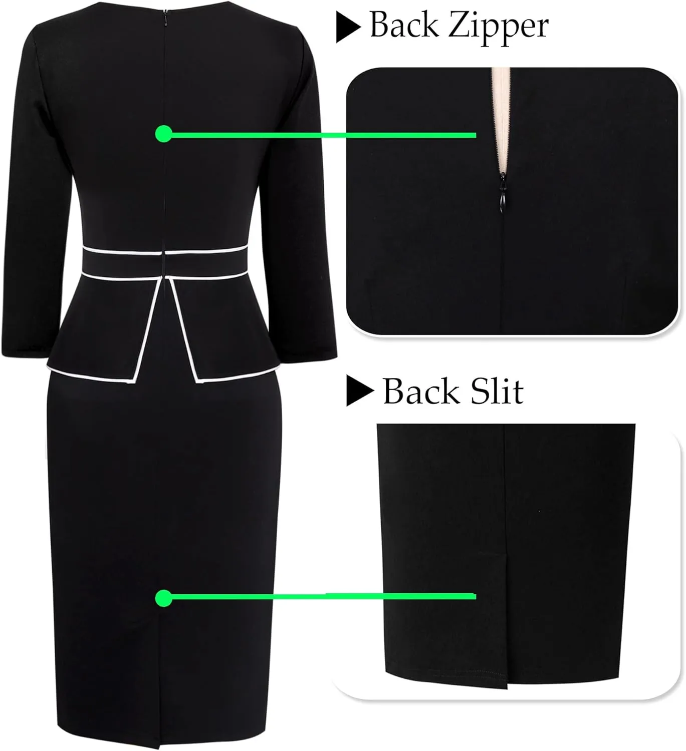 VFSHOW Womens Pleated Crew Neck Peplum Work Business Office Bodycon Pencil Sheath Dress
