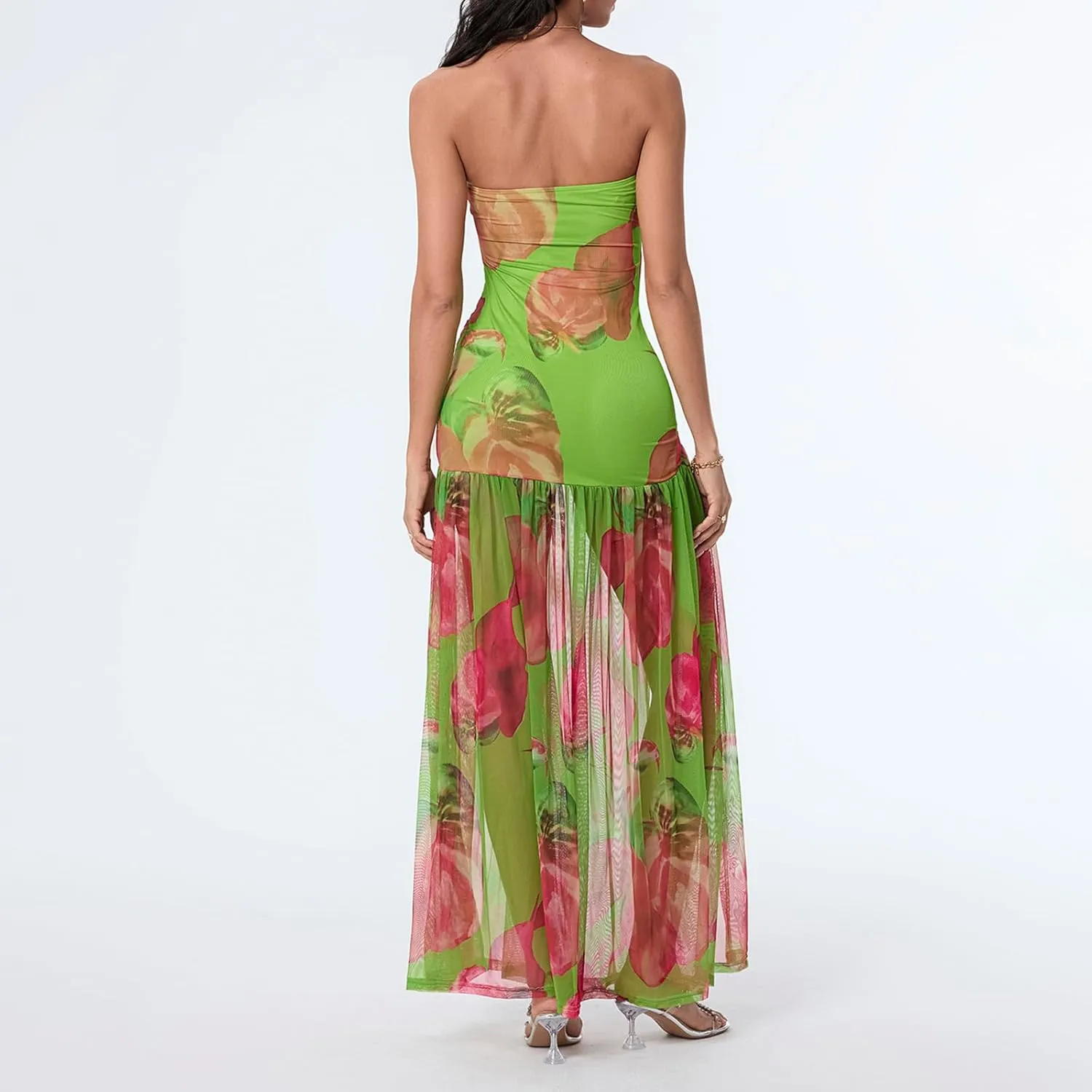 Women Cut Out Strapless Maxi Dress with Slit Backless Sleeveless Tube Long Dress Off Shoulder Porm Cocktail Dresses