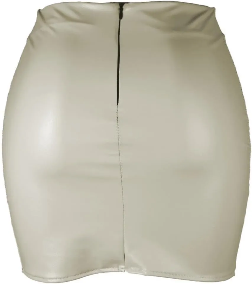 Women PU Leather Bodycon Short Skirt High Waisted Stretchy Asymmetrical Split Hem Hip Wrap Mini Skirt