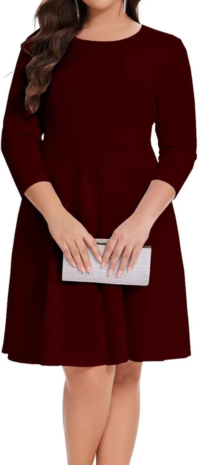 Women's Casual 2025 Fall Flowy Trendy Maxi Dress Crew Neck Draped Loose Swing Pleated Dresses with Pockets