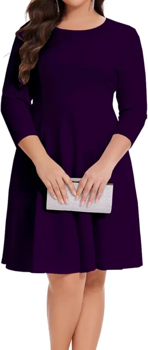 Women's Casual 2025 Fall Flowy Trendy Maxi Dress Crew Neck Draped Loose Swing Pleated Dresses with Pockets