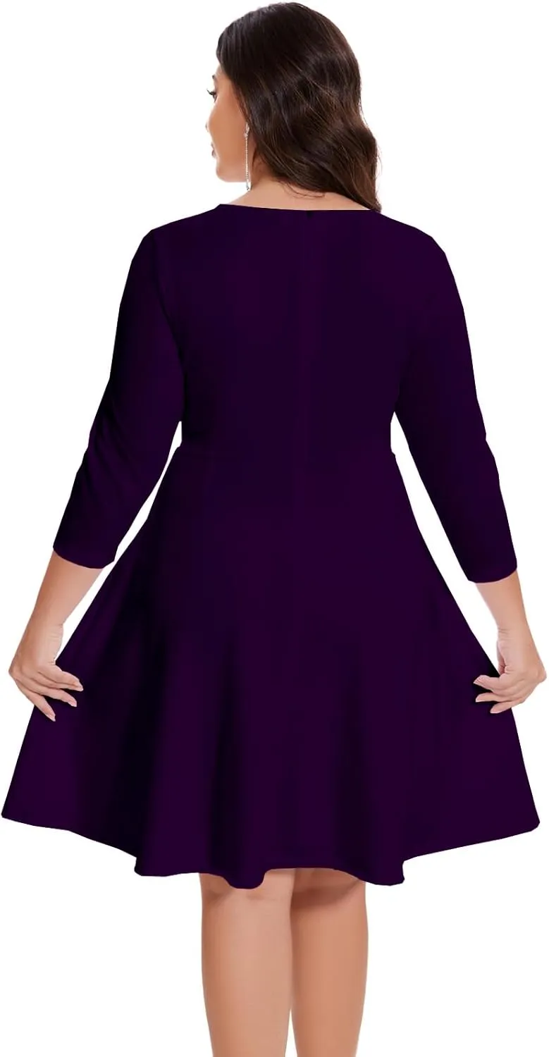 Women's Casual 2025 Fall Flowy Trendy Maxi Dress Crew Neck Draped Loose Swing Pleated Dresses with Pockets