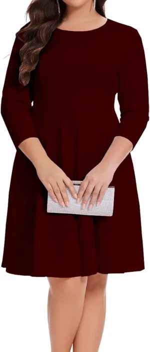 Women's Casual 2025 Fall Flowy Trendy Maxi Dress Crew Neck Draped Loose Swing Pleated Dresses with Pockets