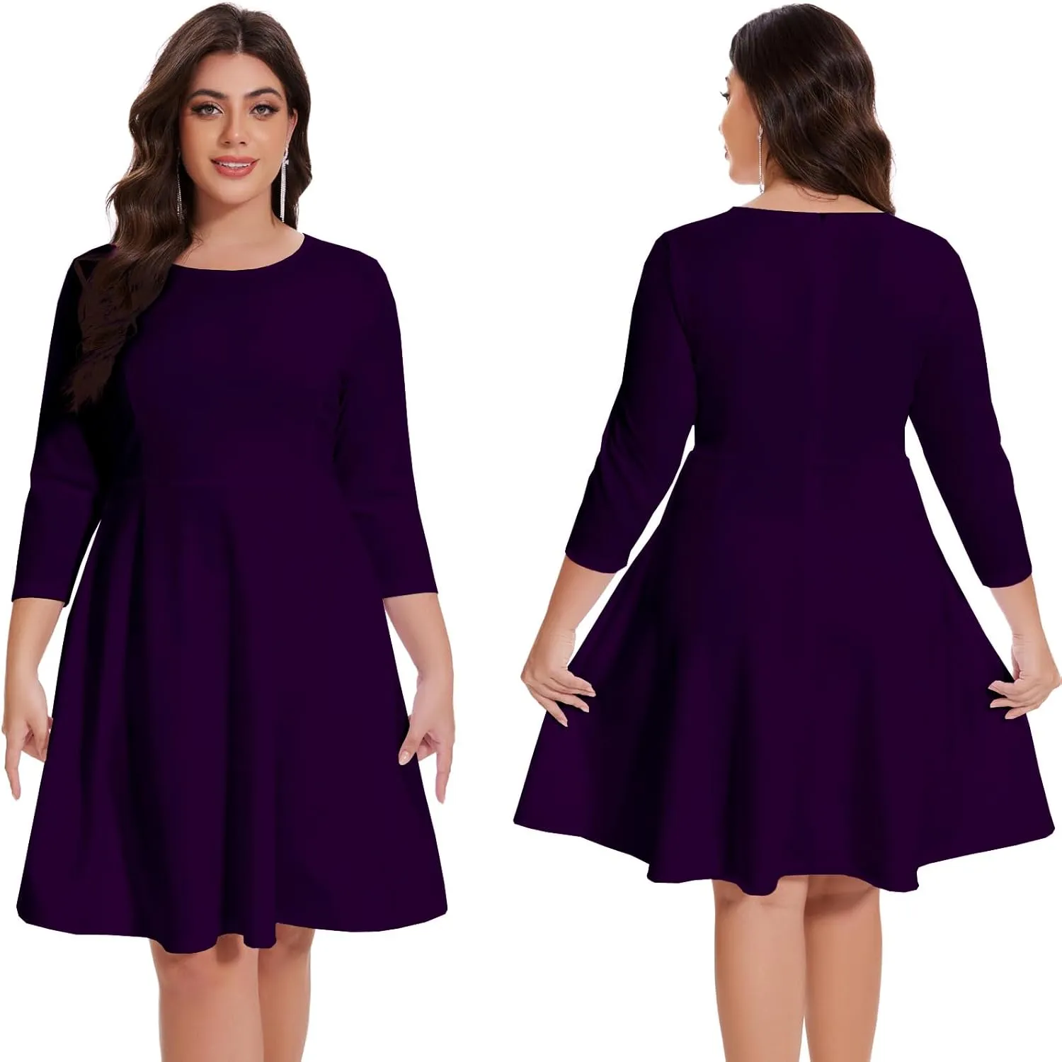 Women's Casual 2025 Fall Flowy Trendy Maxi Dress Crew Neck Draped Loose Swing Pleated Dresses with Pockets