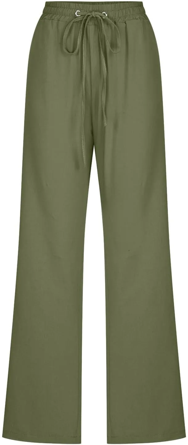 Womens Cotton Linen Pants High Waist Straight Leg Loose Fit Summer Casual Lightweight Plus Size Trousers with Pockets