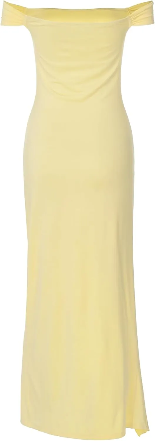 Women’s Off Shoulder Cocktail Dress Sexy Low Back Asymmetrical Ruffle Hem Club Beach Party Maxi Long Dress